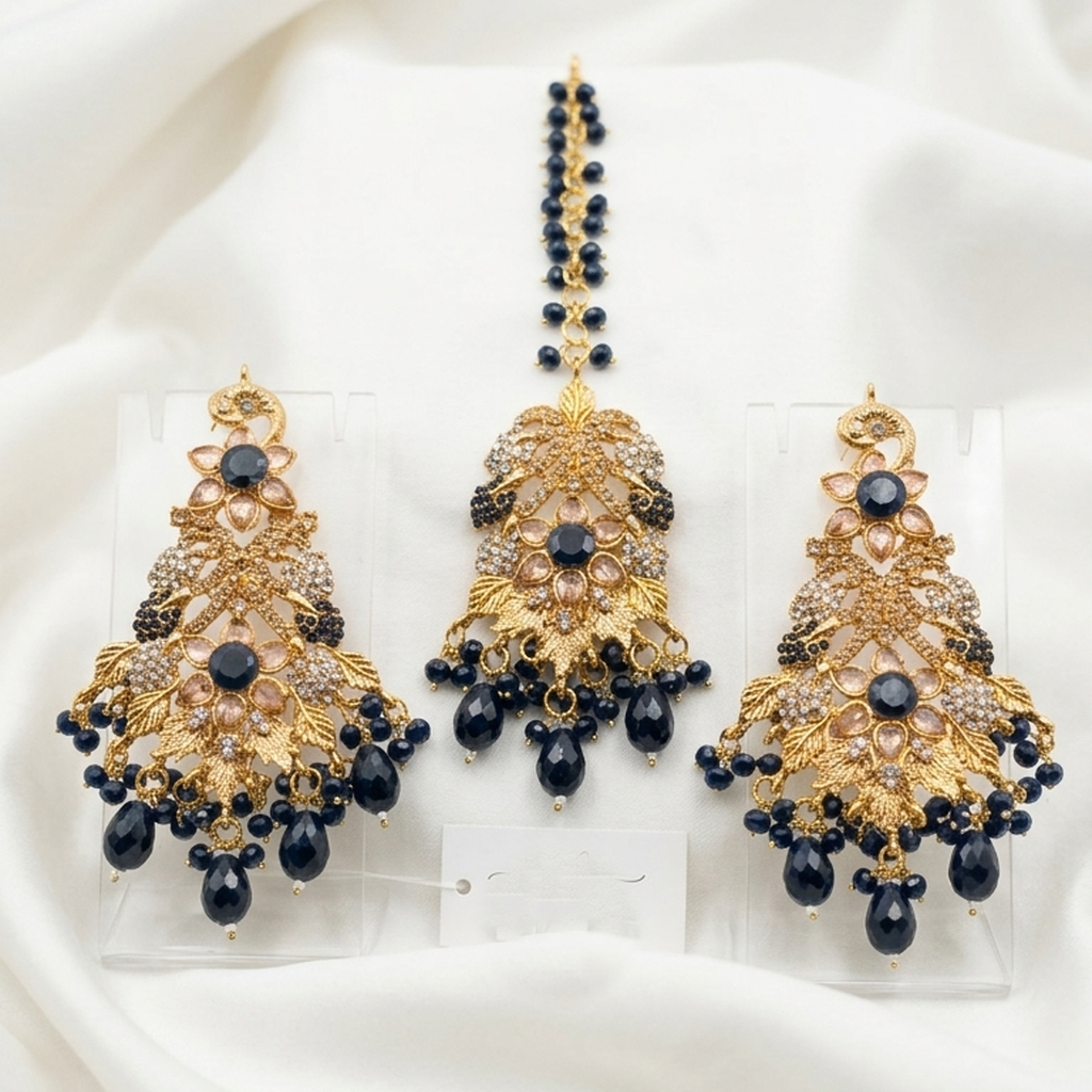 Kundan Earrings & Tikka Set