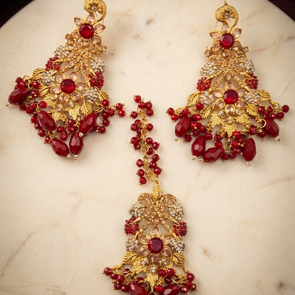 Kundan Earrings & Tikka Set