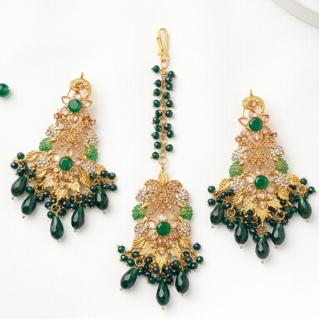 Kundan Earrings & Tikka Set