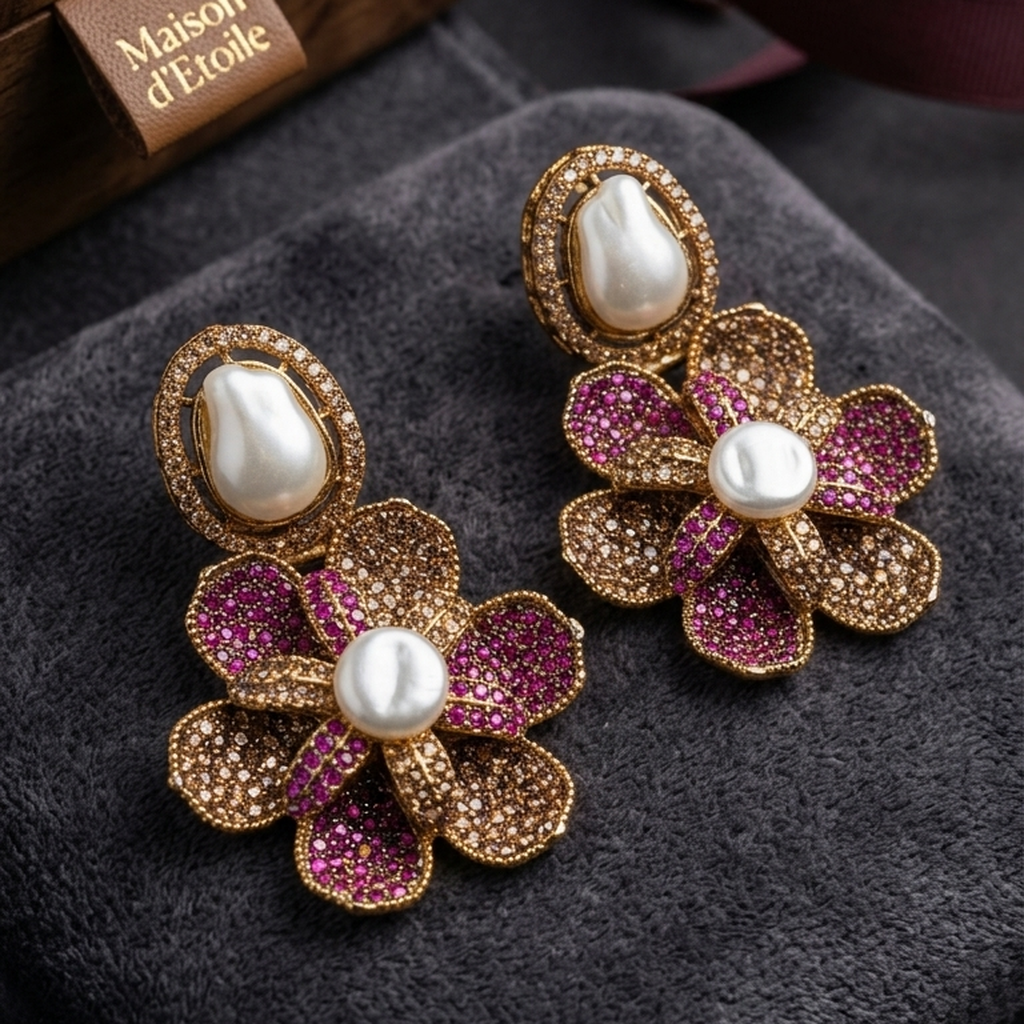 Baroque Pearl Floral Statement Earrings (FSE305)