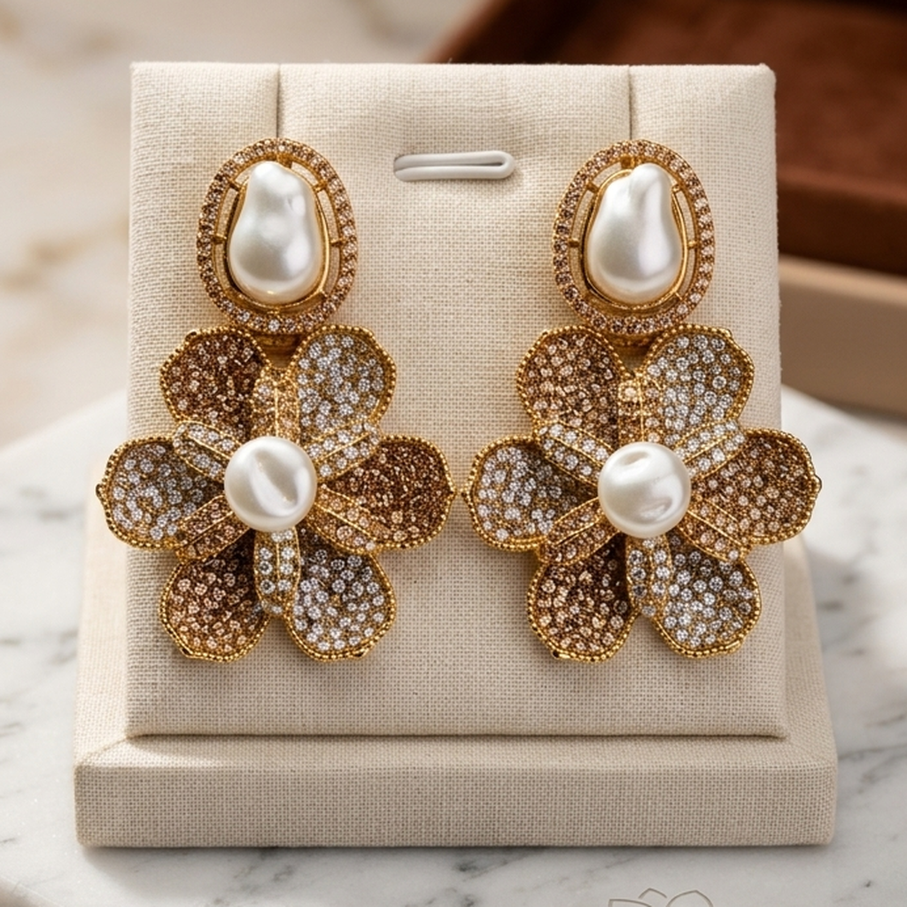 Baroque Pearl Floral Statement Earrings (FSE305)