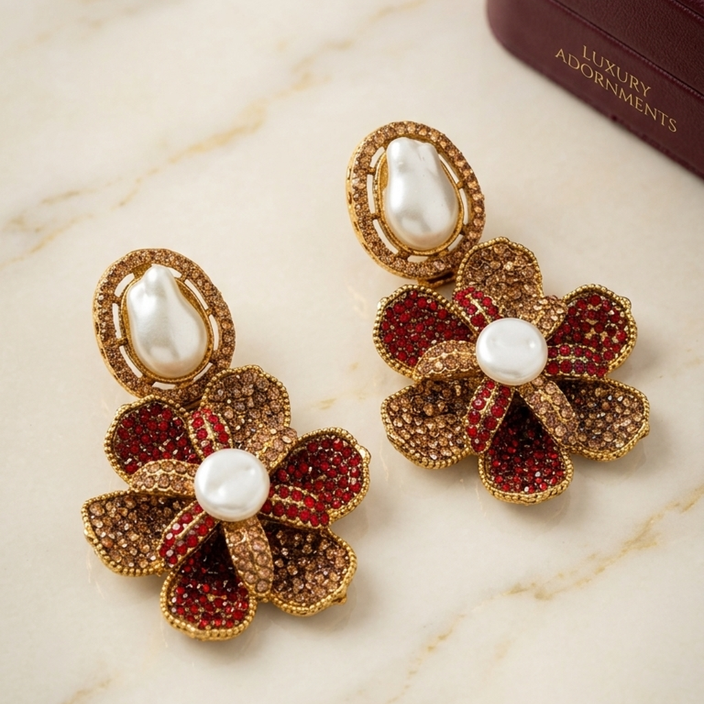 Baroque Pearl Floral Statement Earrings (FSE305)