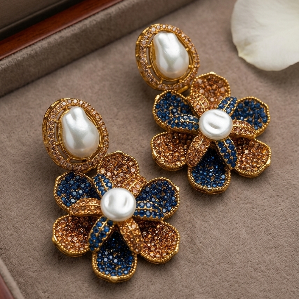 Baroque Pearl Floral Statement Earrings (FSE305)