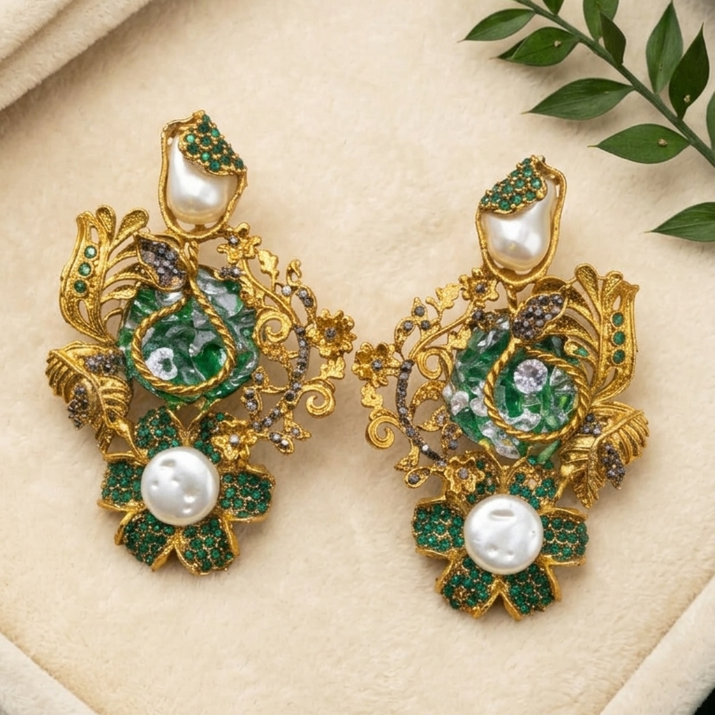Antique Gold Floral Statement Earrings (FSE312)