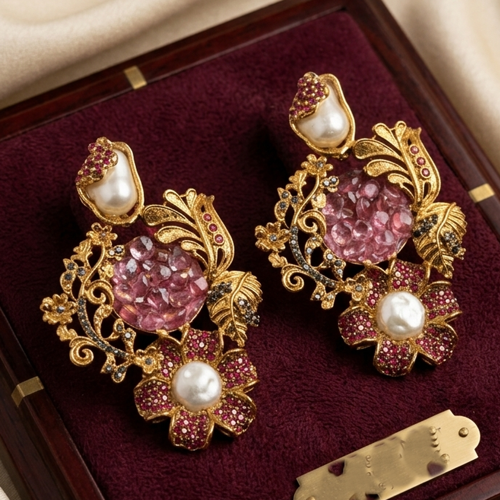 Antique Gold Floral Statement Earrings (FSE312)