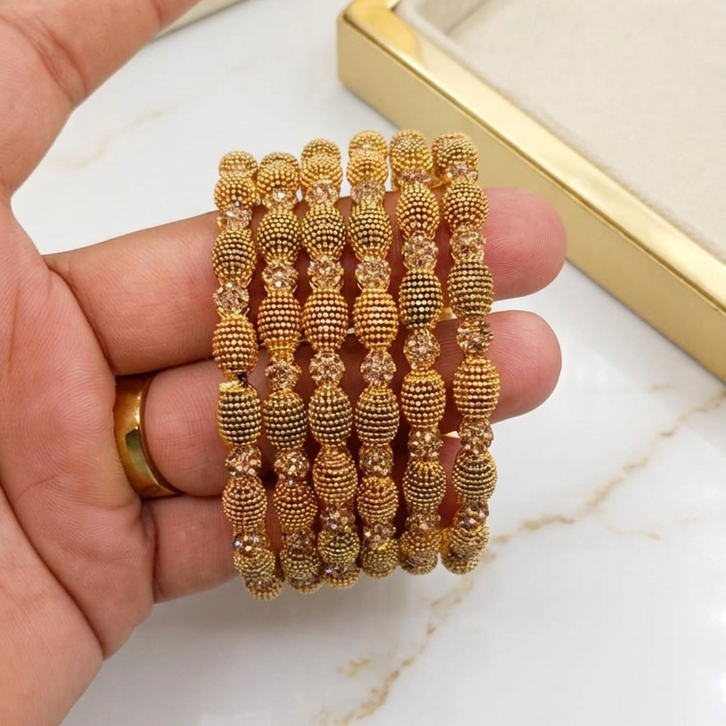 Gold Plated Beaded Bangles Set of 6 (FSB213)