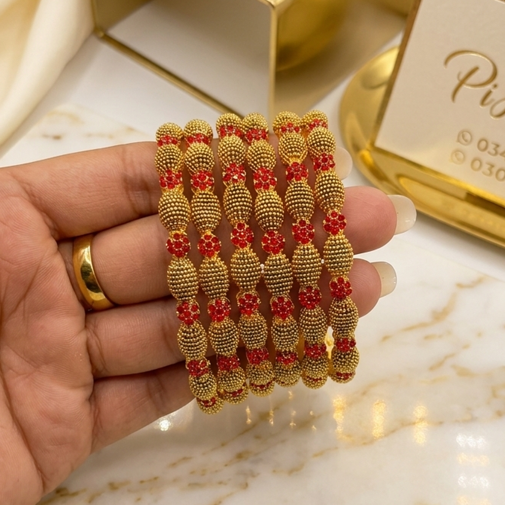 Gold Plated Beaded Bangles Set of 6 (FSB213)