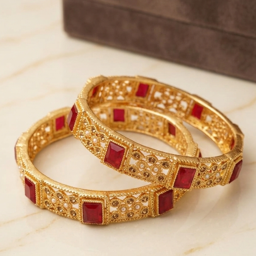 2 Pc Antique Gold Kada Bangles Set (FSB208)