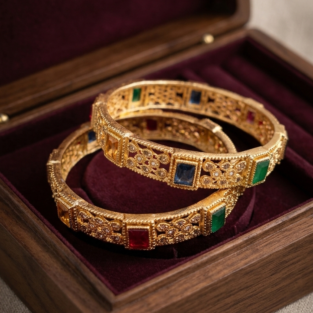 2 Pc Antique Gold Kada Bangles Set (FSB208)