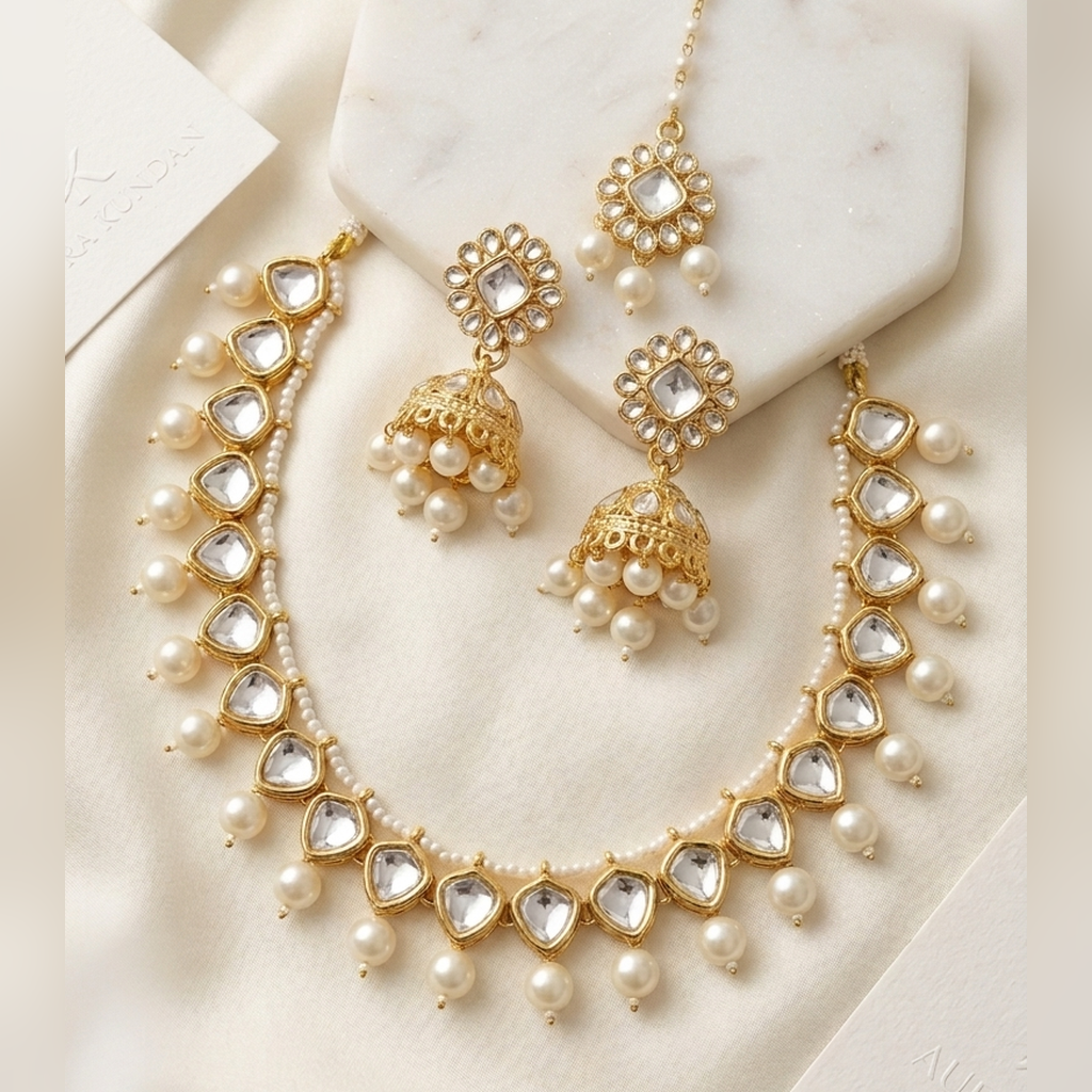 Kundan Pearl Necklace Set (FDN276)