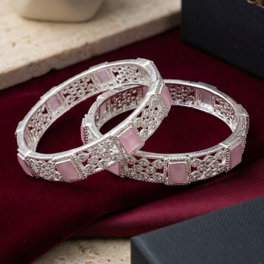 Silver CZ jaali work kada bangles - PJ Fashion Pakistan