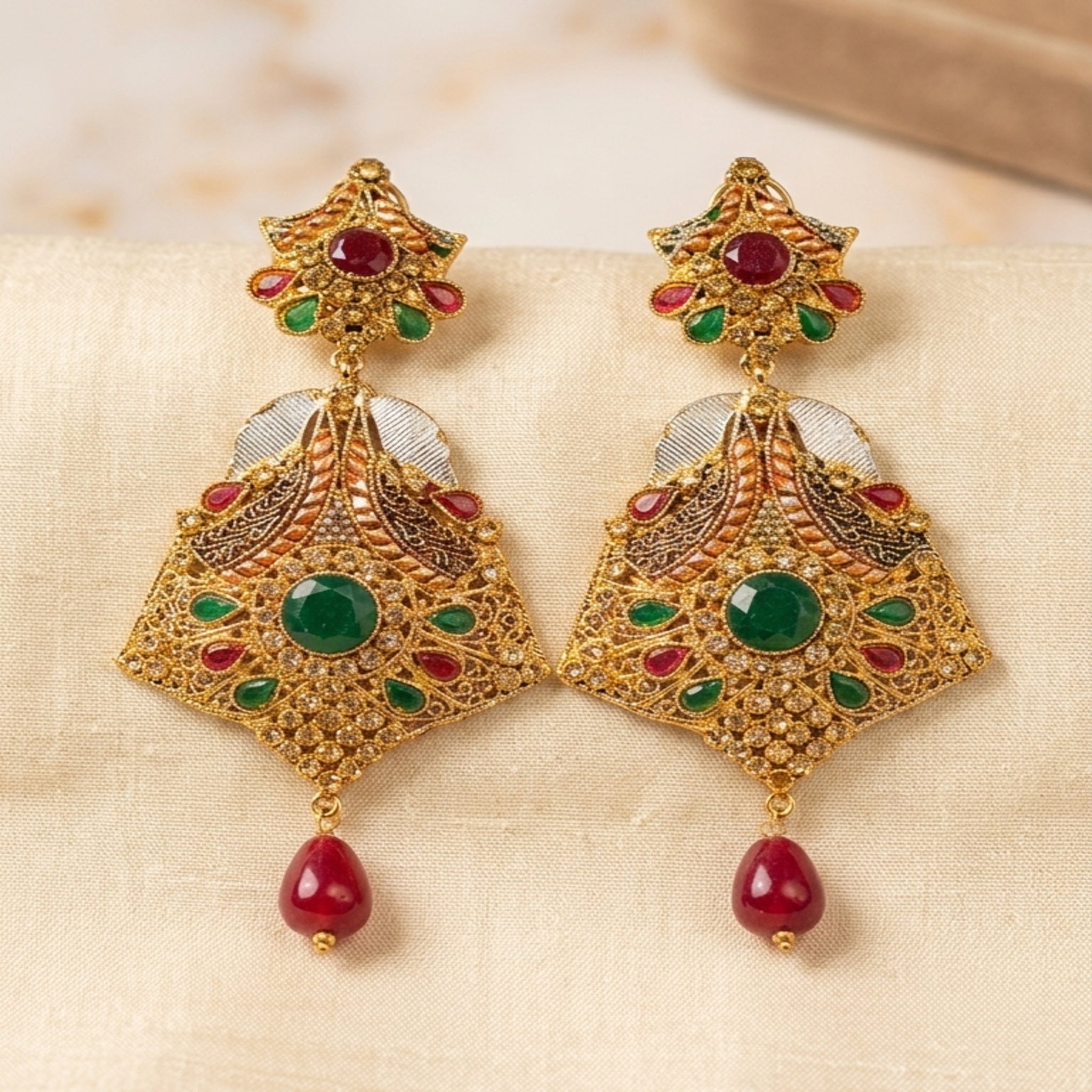 Antique Champagne Gold Chandbali Earrings (FSE251)