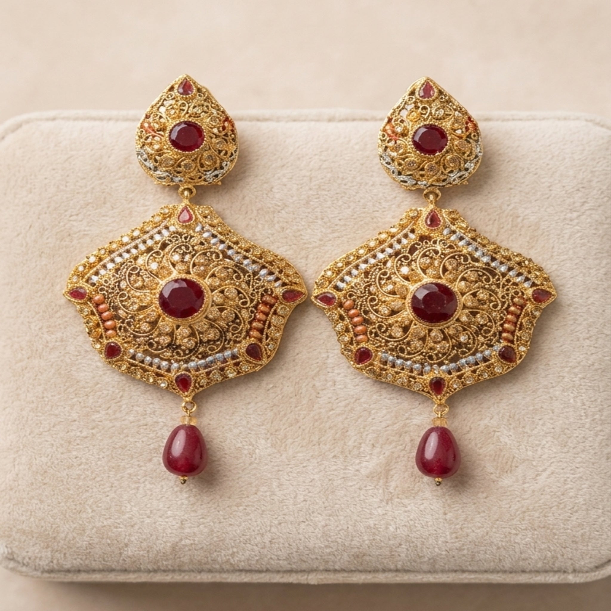 Traditional Emerald & Ruby Meenakari Chandbali Earrings (FSE252)