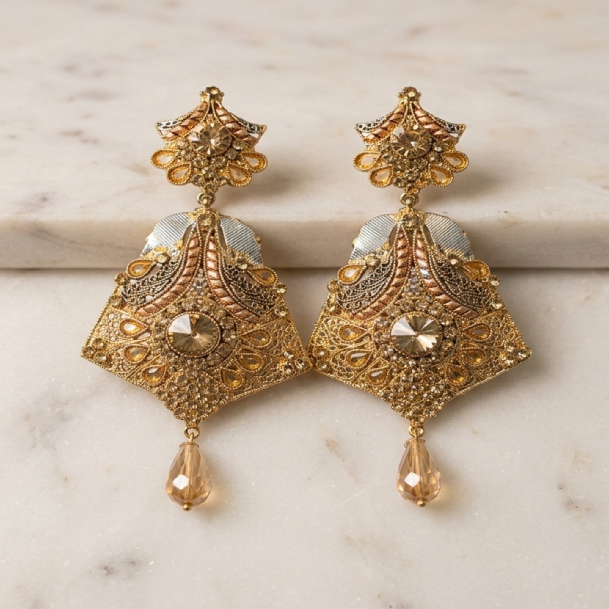 Antique Champagne Gold Chandbali Earrings (FSE251)