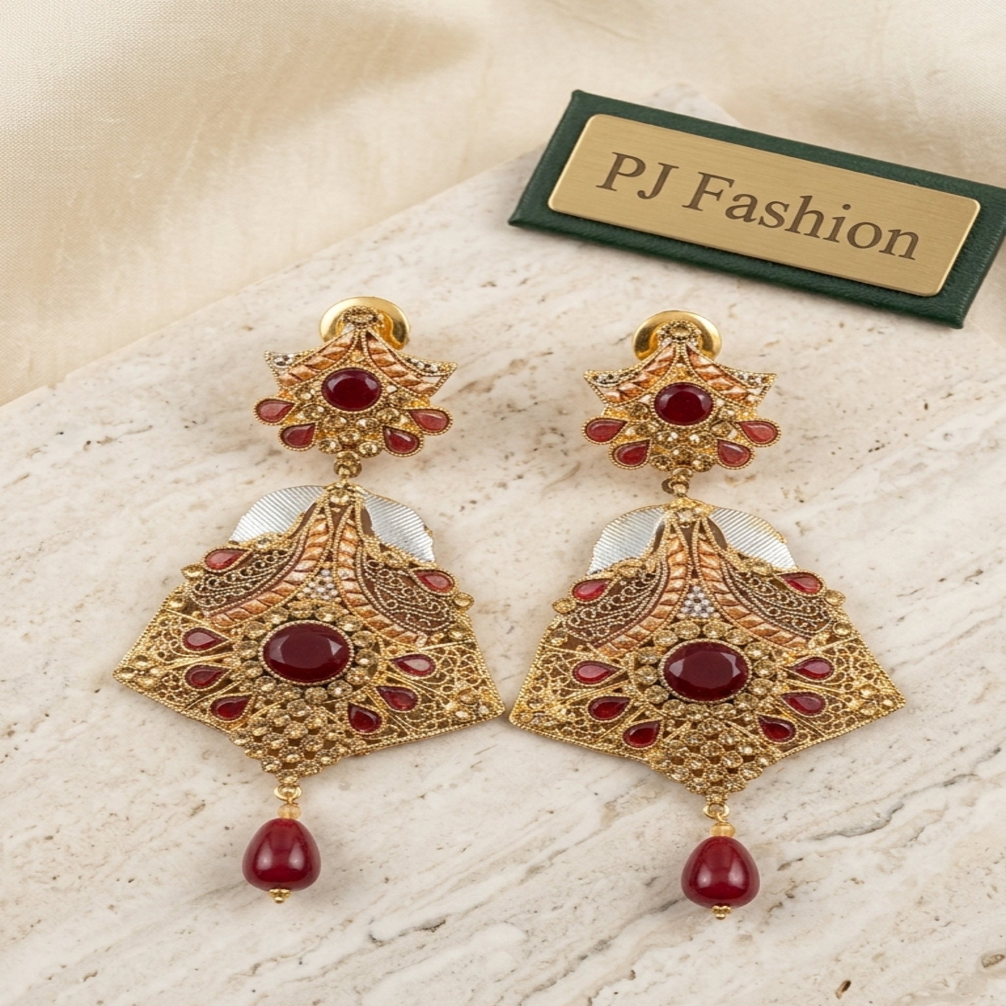 Antique Champagne Gold Chandbali Earrings (FSE251)