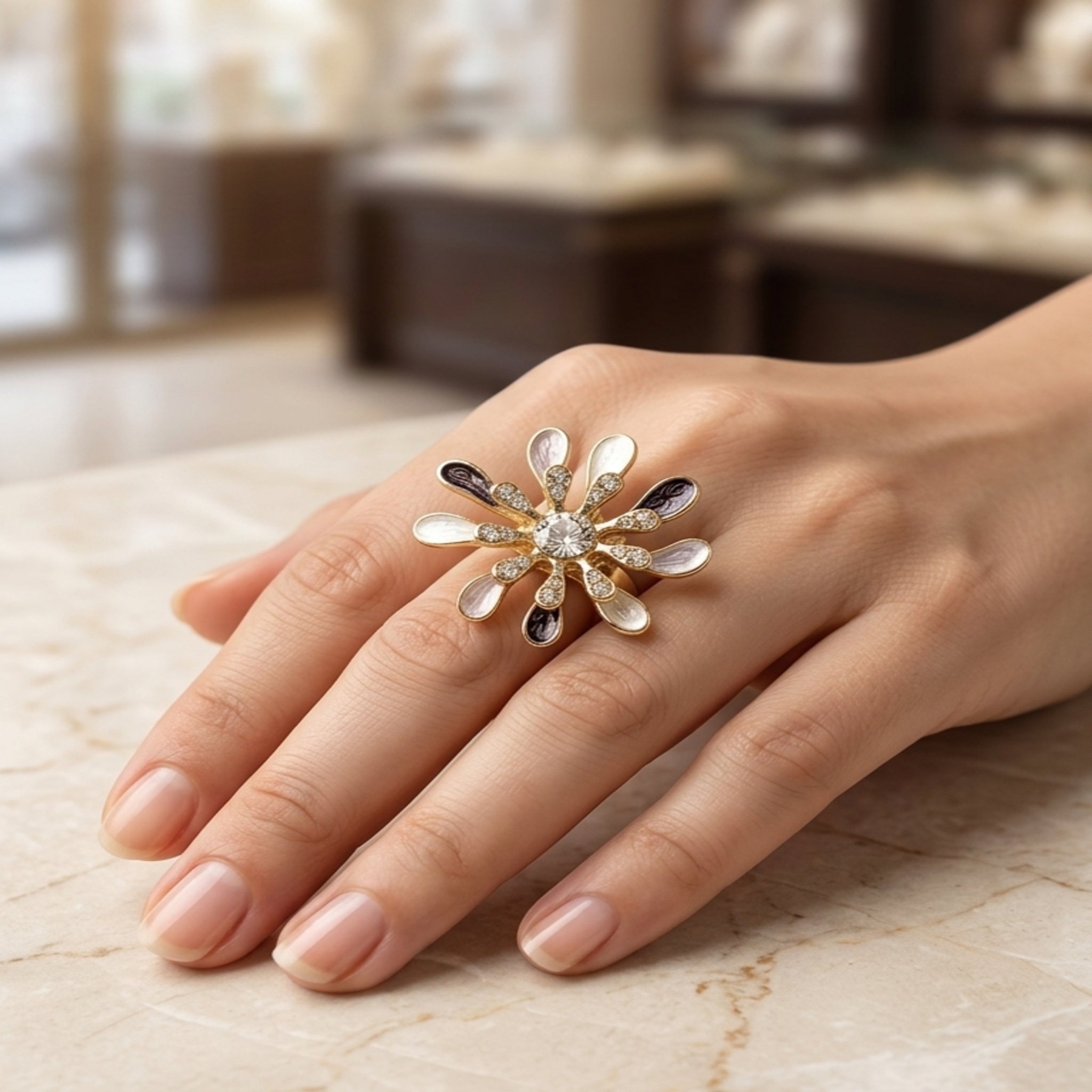 Vintage Enamel Flower Burst Ring (FSR202)
