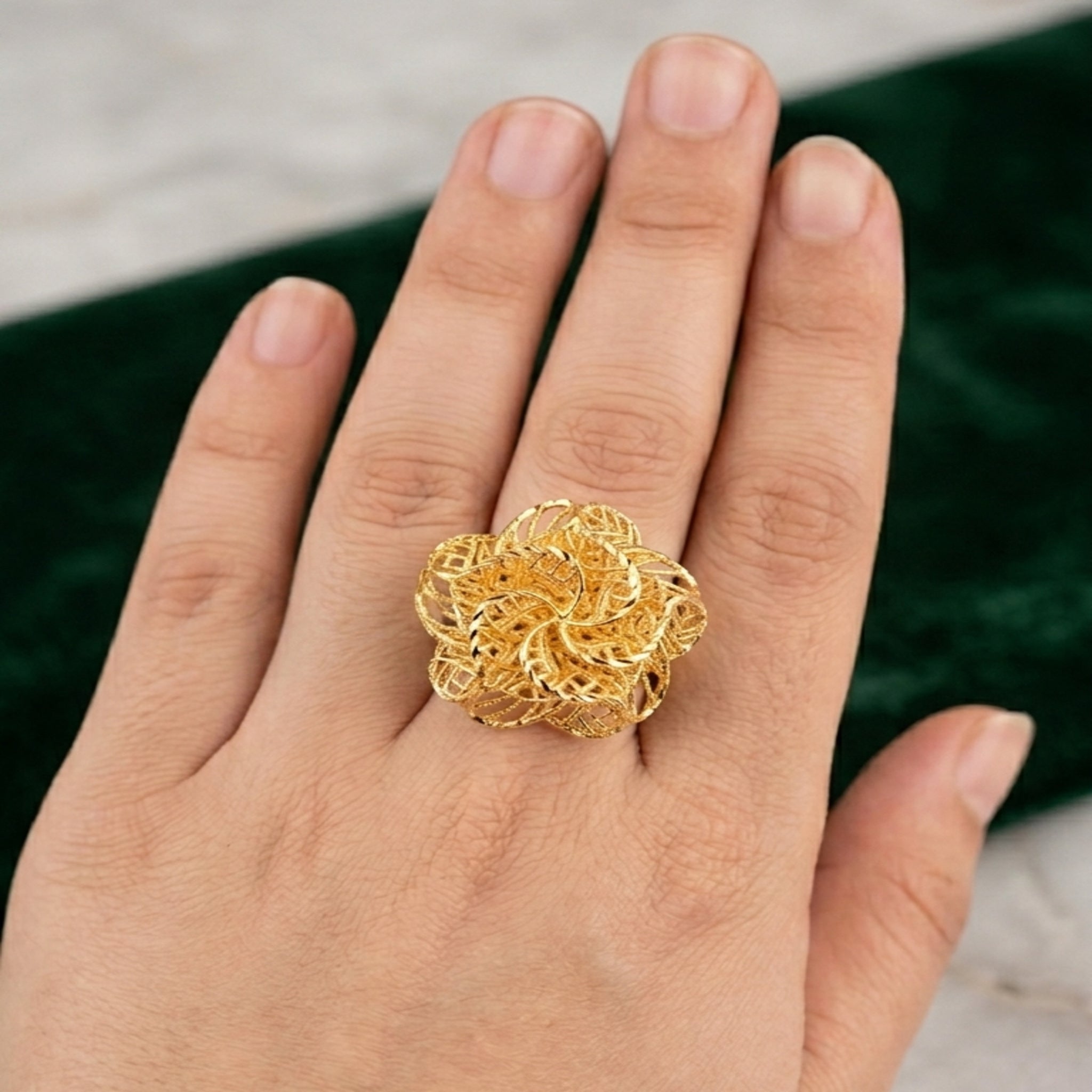 Elegant Gold Rose Filigree Cocktail Ring (FSR203)