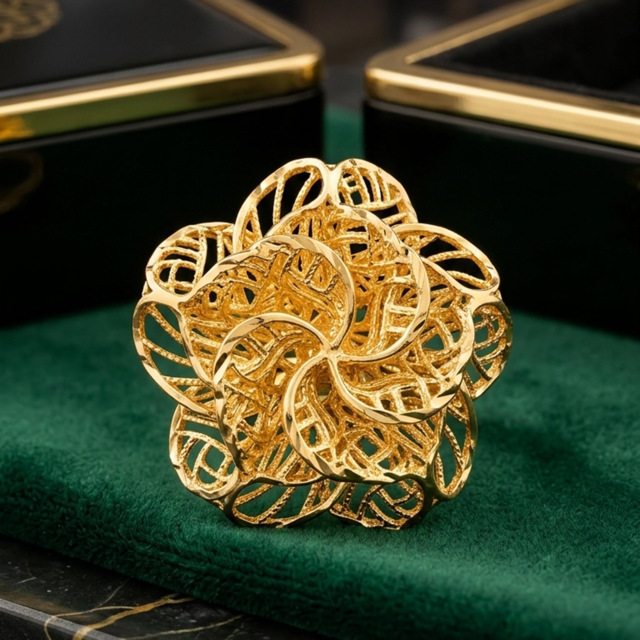Elegant Gold Rose Filigree Cocktail Ring (FSR203)