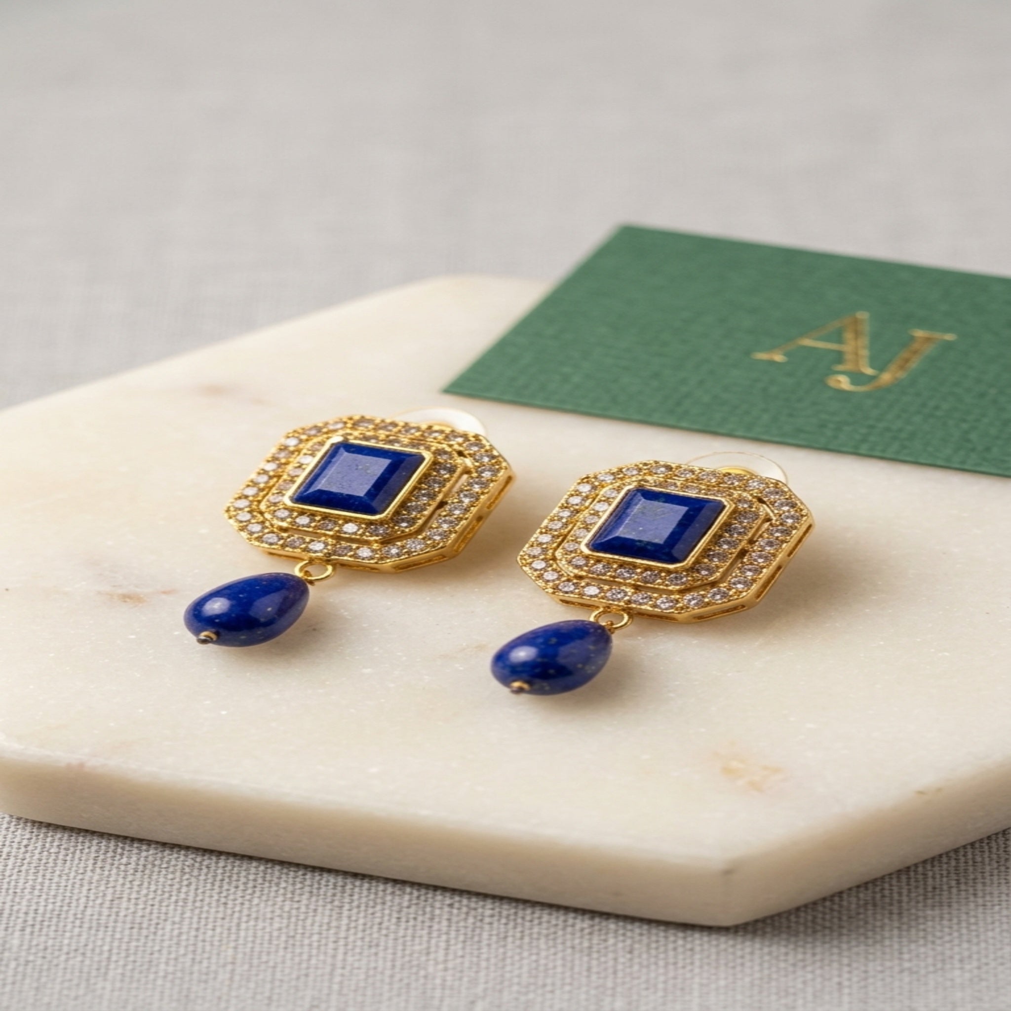 Royal Lapis Blue Statement Earrings (ES107)