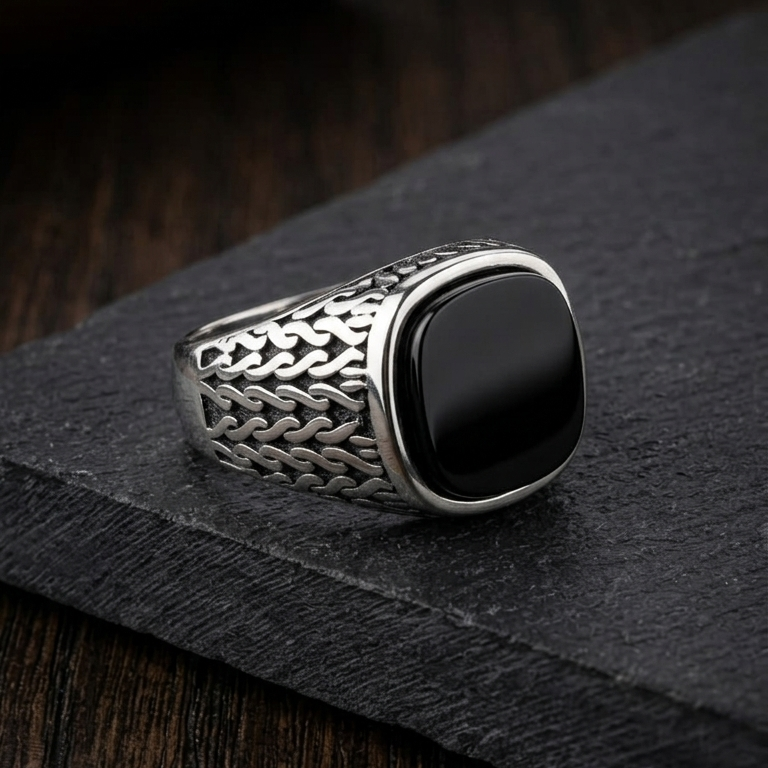 Antique Silver Braided Mens Ring