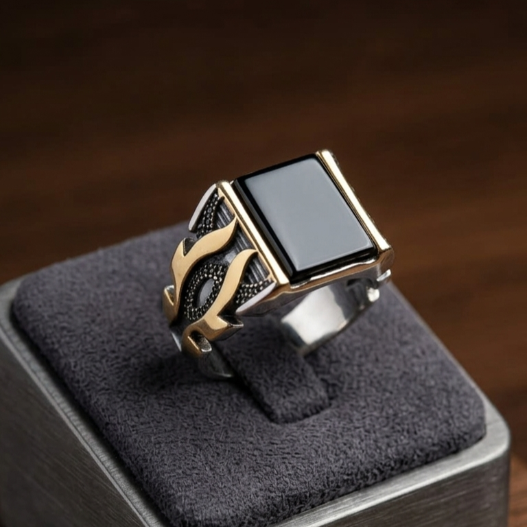 Antique Gold Mens Sunburst Ring