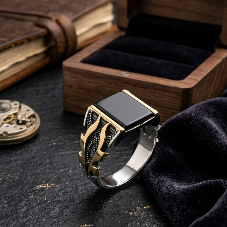 Antique Gold Mens Sunburst Ring
