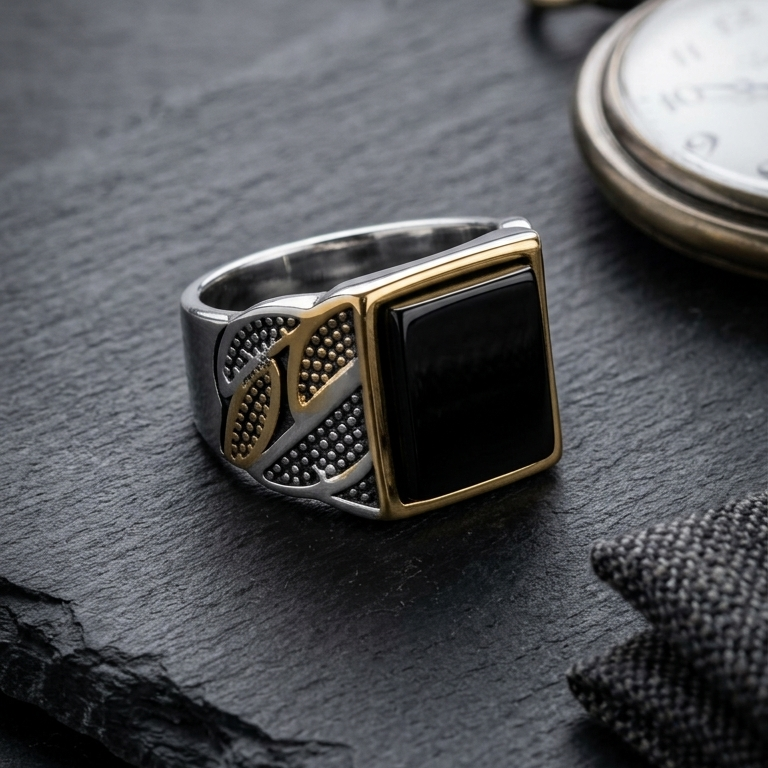 Antique Gold Shield Ring for Men