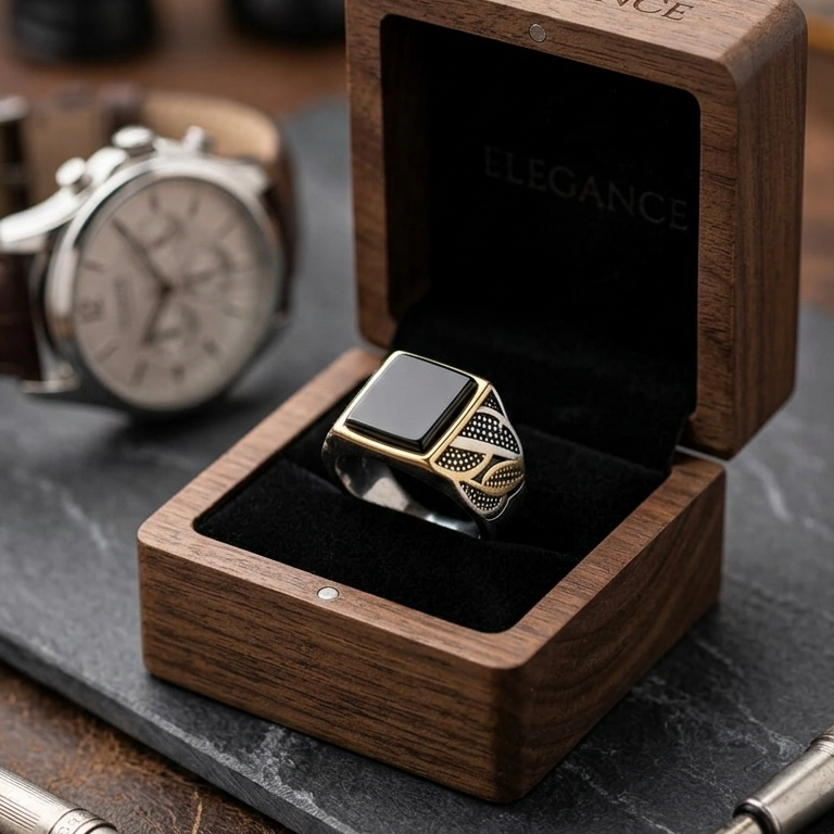 Antique Gold Shield Ring for Men