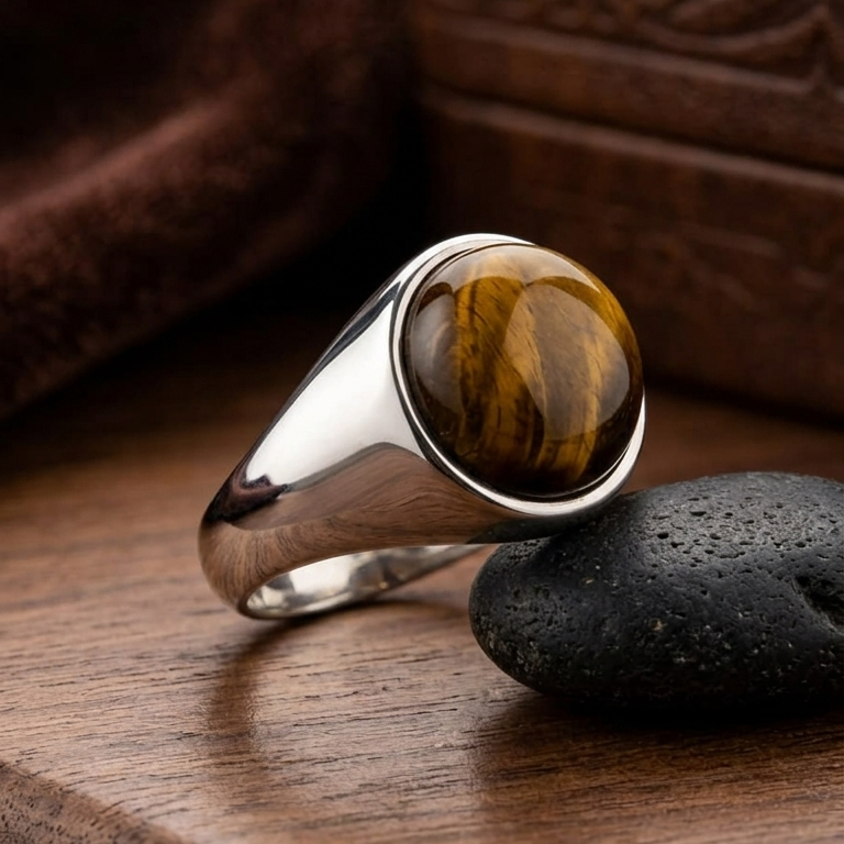 Natural Tiger’s Eye Mens Ring