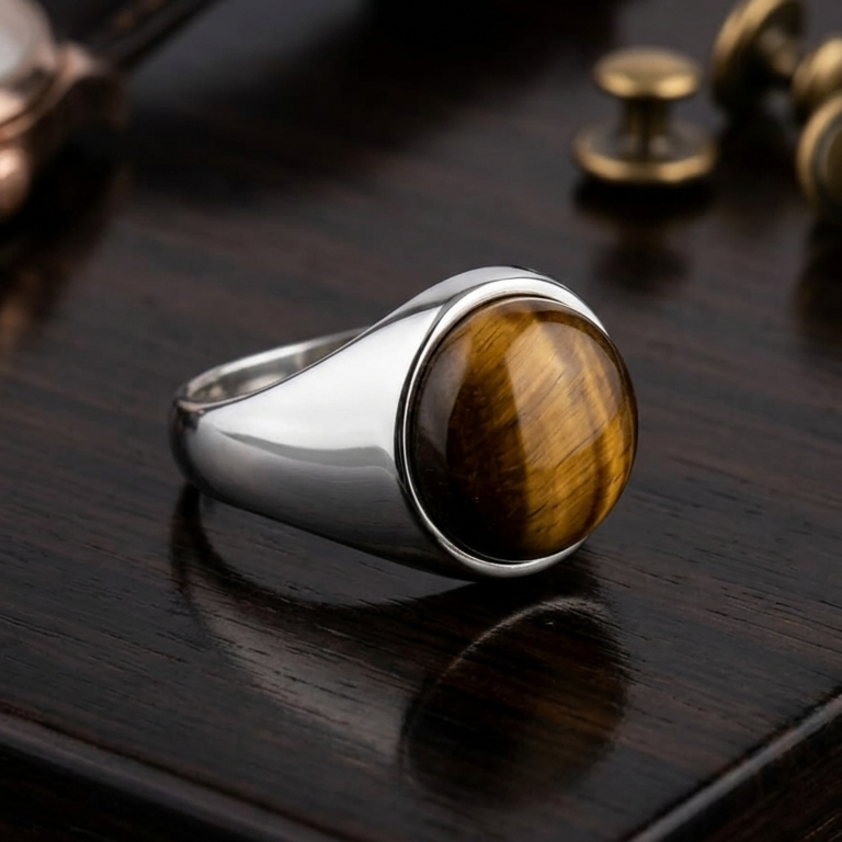 Natural Tiger’s Eye Mens Ring