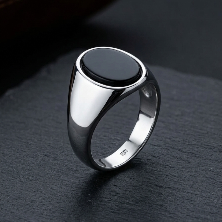 Minimalist Oval Black Onyx Mens Ring