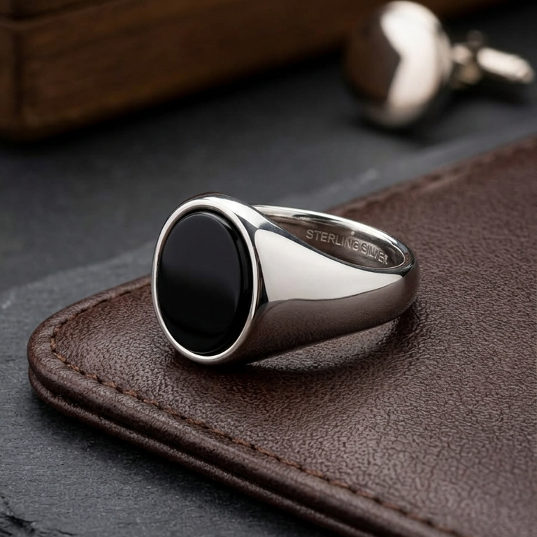 Minimalist Oval Black Onyx Mens Ring