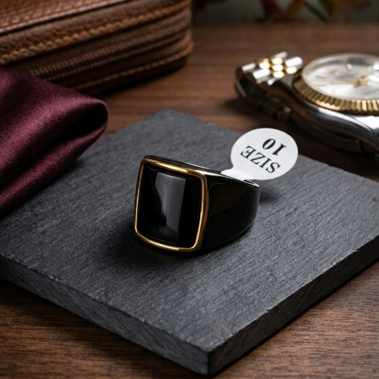 Modern Square Black Onyx Mens Ring