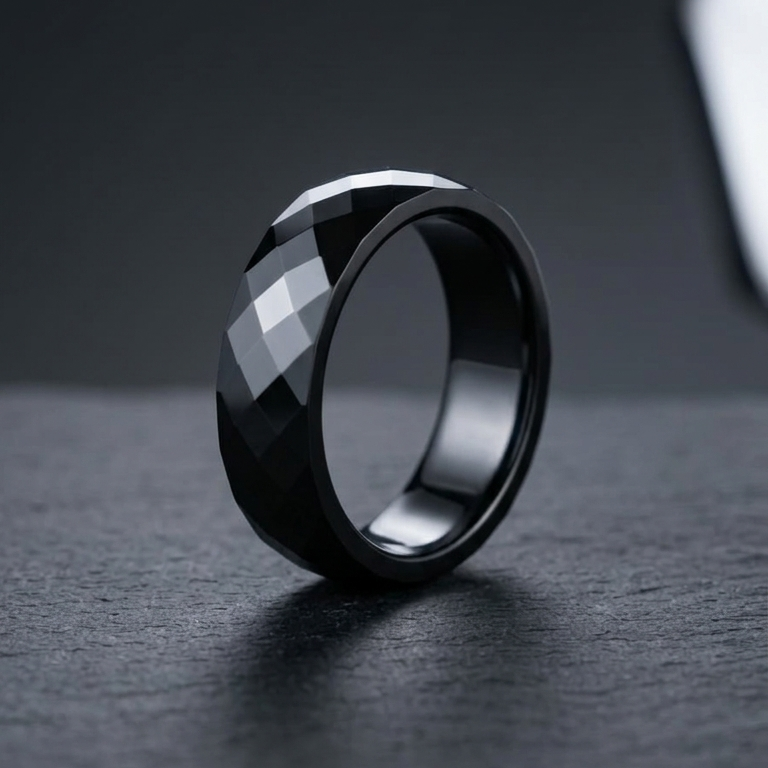 Sleek Horizon Mens Black Onyx Ring