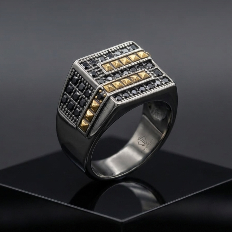 The Obsidian Wave Mens Ring