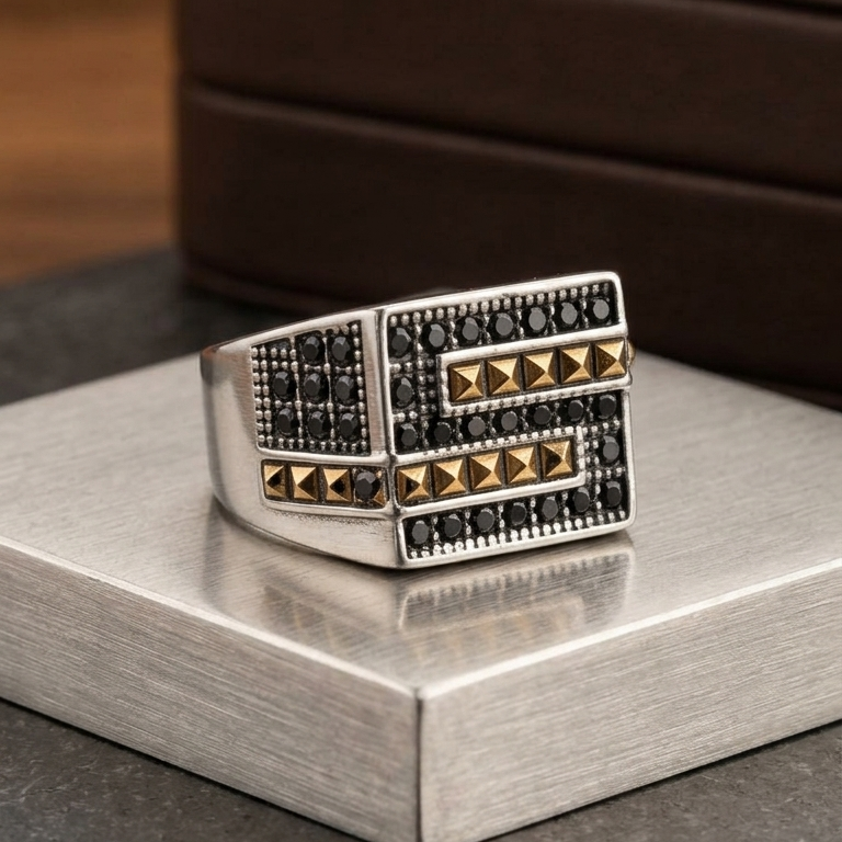 The Obsidian Wave Mens Ring