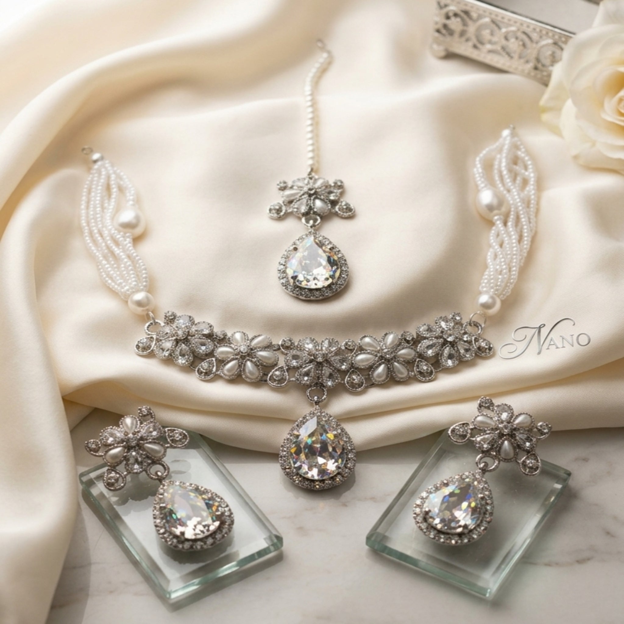 Silver Pearl Choker Necklace (FDN263)