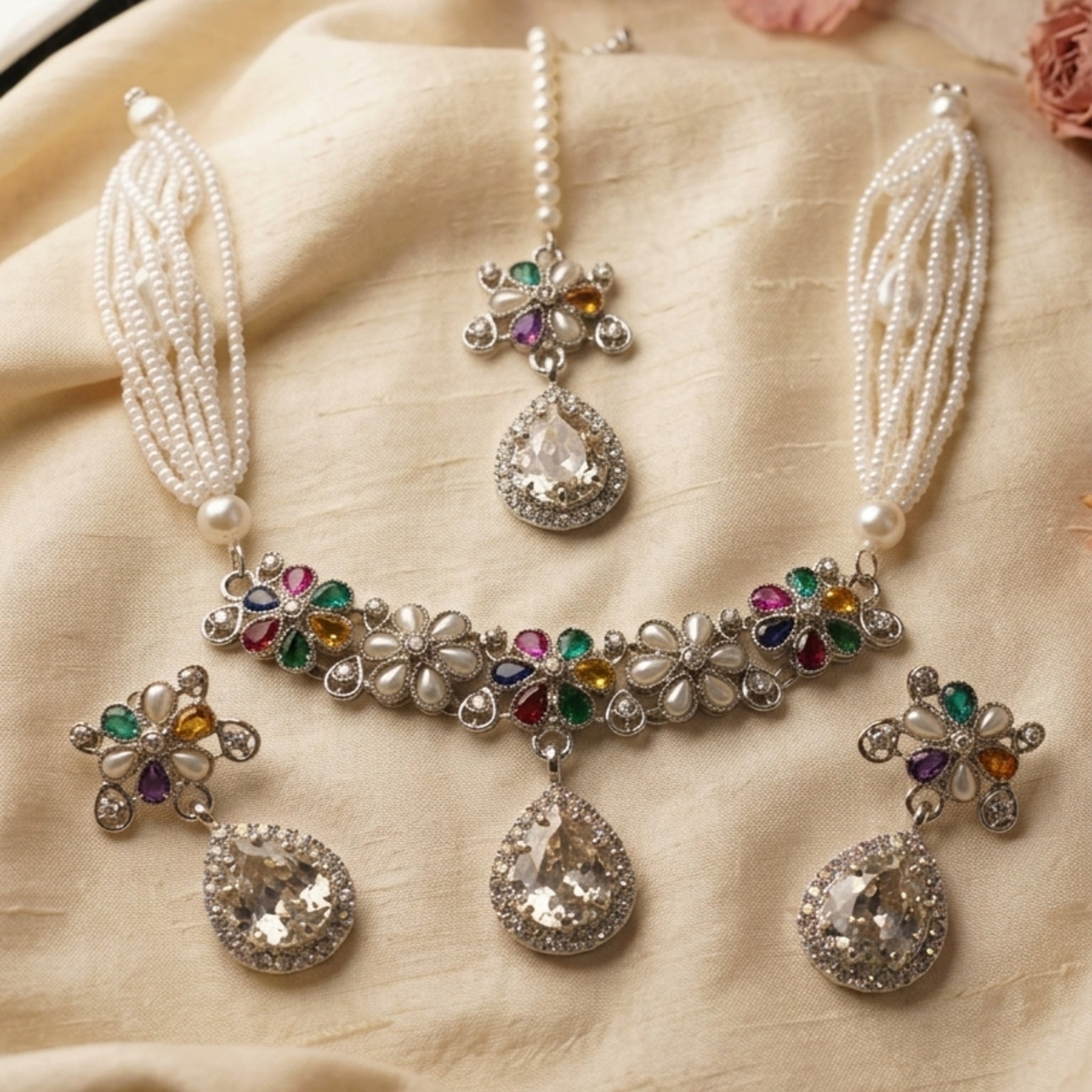 Silver Pearl Choker Necklace (FDN263)