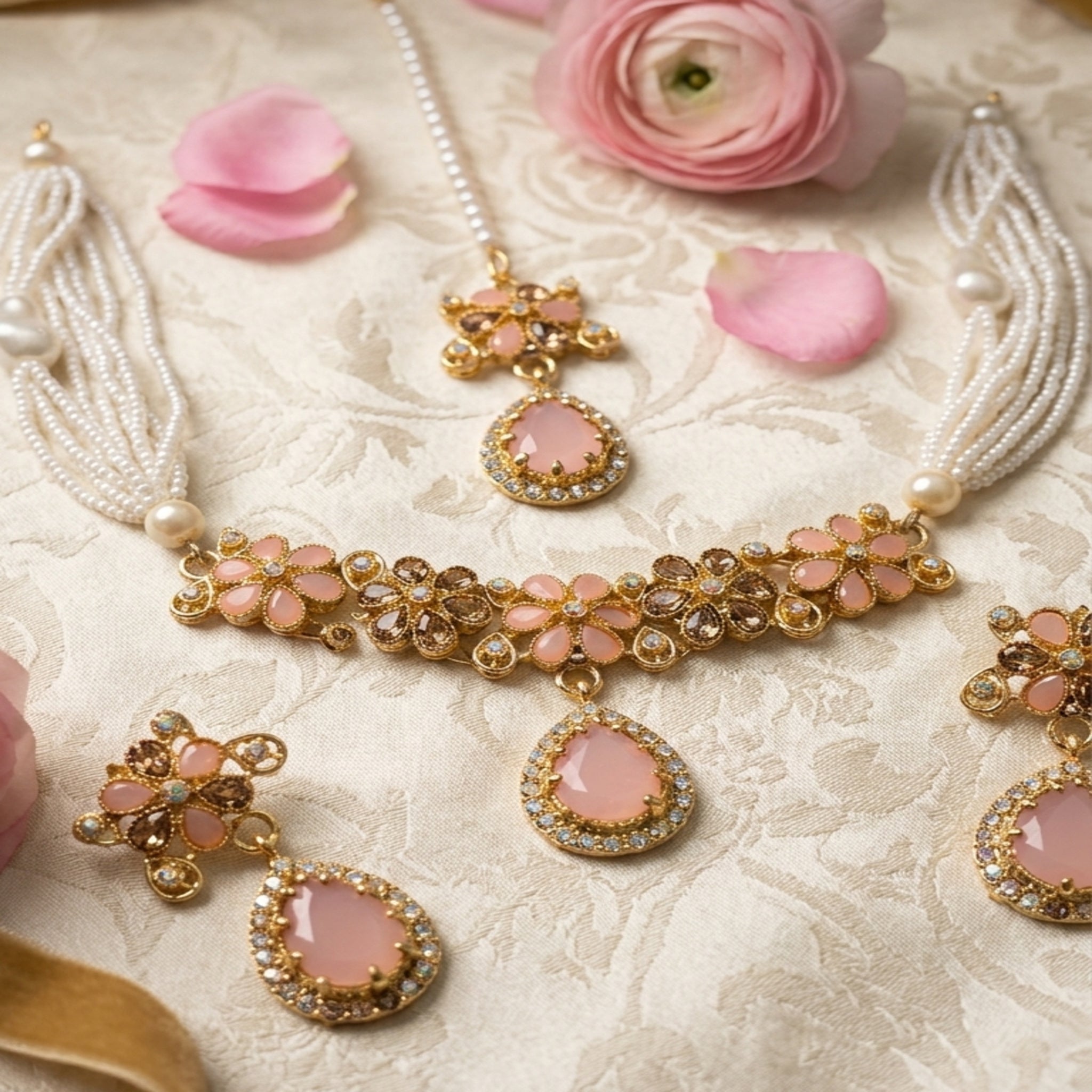 Pearl Zircon Choker Necklace (FDN262)