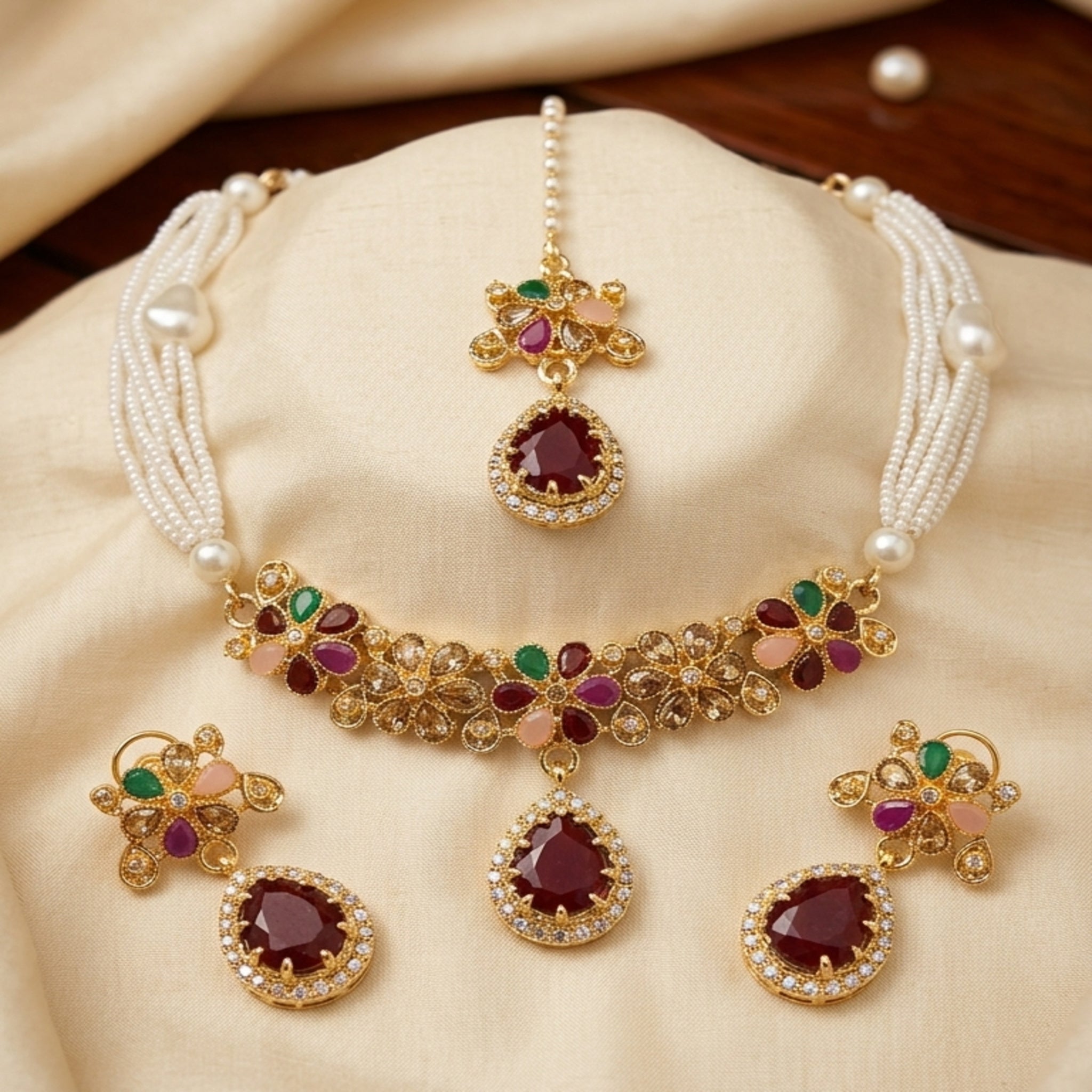 Pearl Zircon Choker Necklace (FDN262)