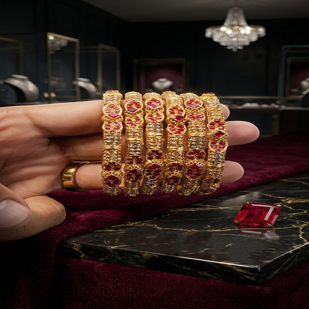 Golden Filigree Studded Bangles Set (FSB199)