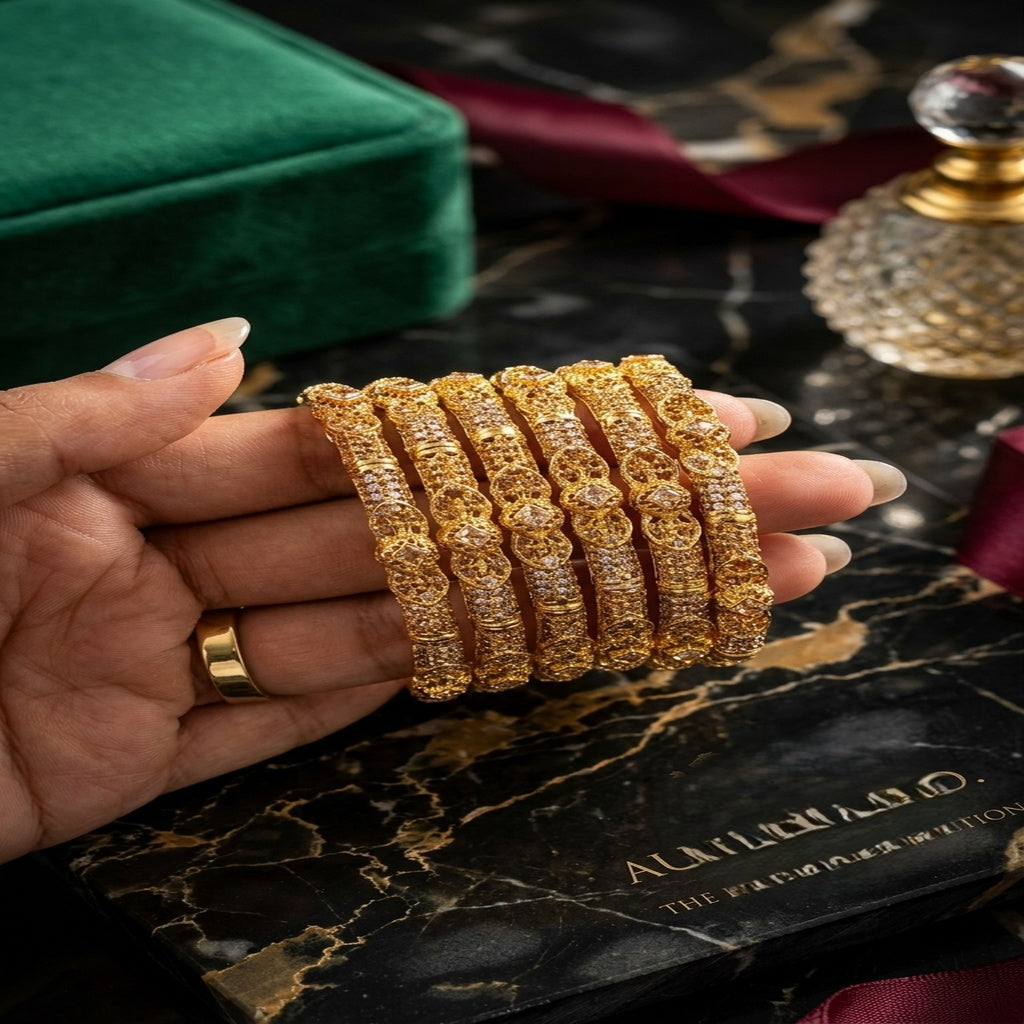 Golden Filigree Studded Bangles Set (FSB199)