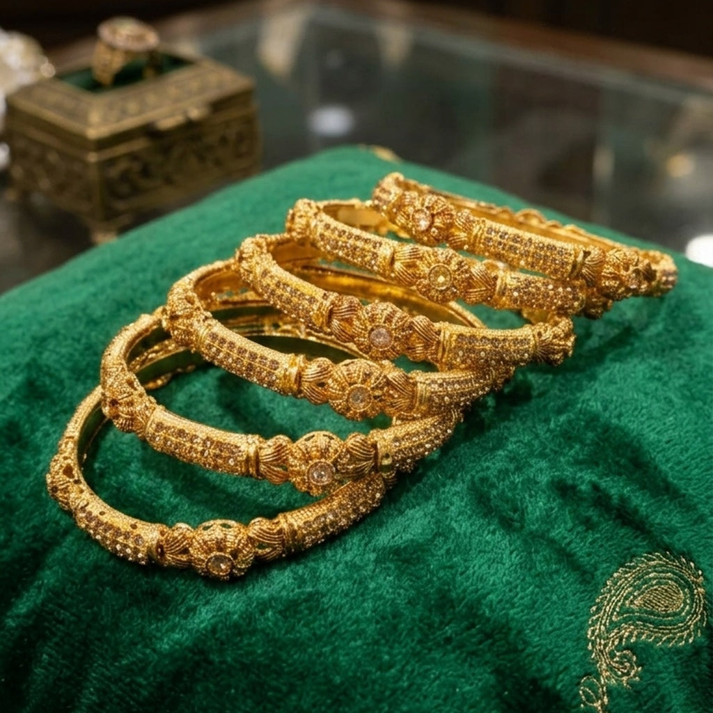 Gold Stone Studded Bangles Set – 6 Piece (FSB201)