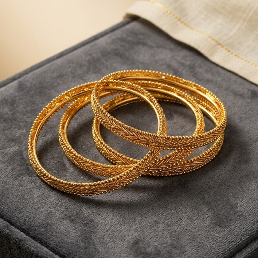 Braided Gold Bangles Set 4 Pcs (FSB202)