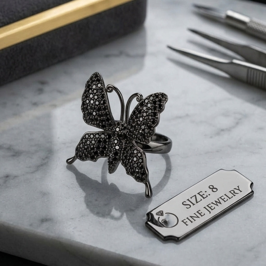 Black Crystal Butterfly Ring (FSR210)