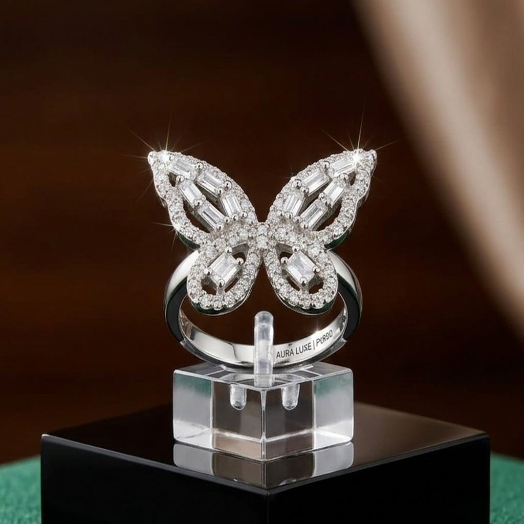 Silver Baguette Diamond Butterfly Ring (FSR213)