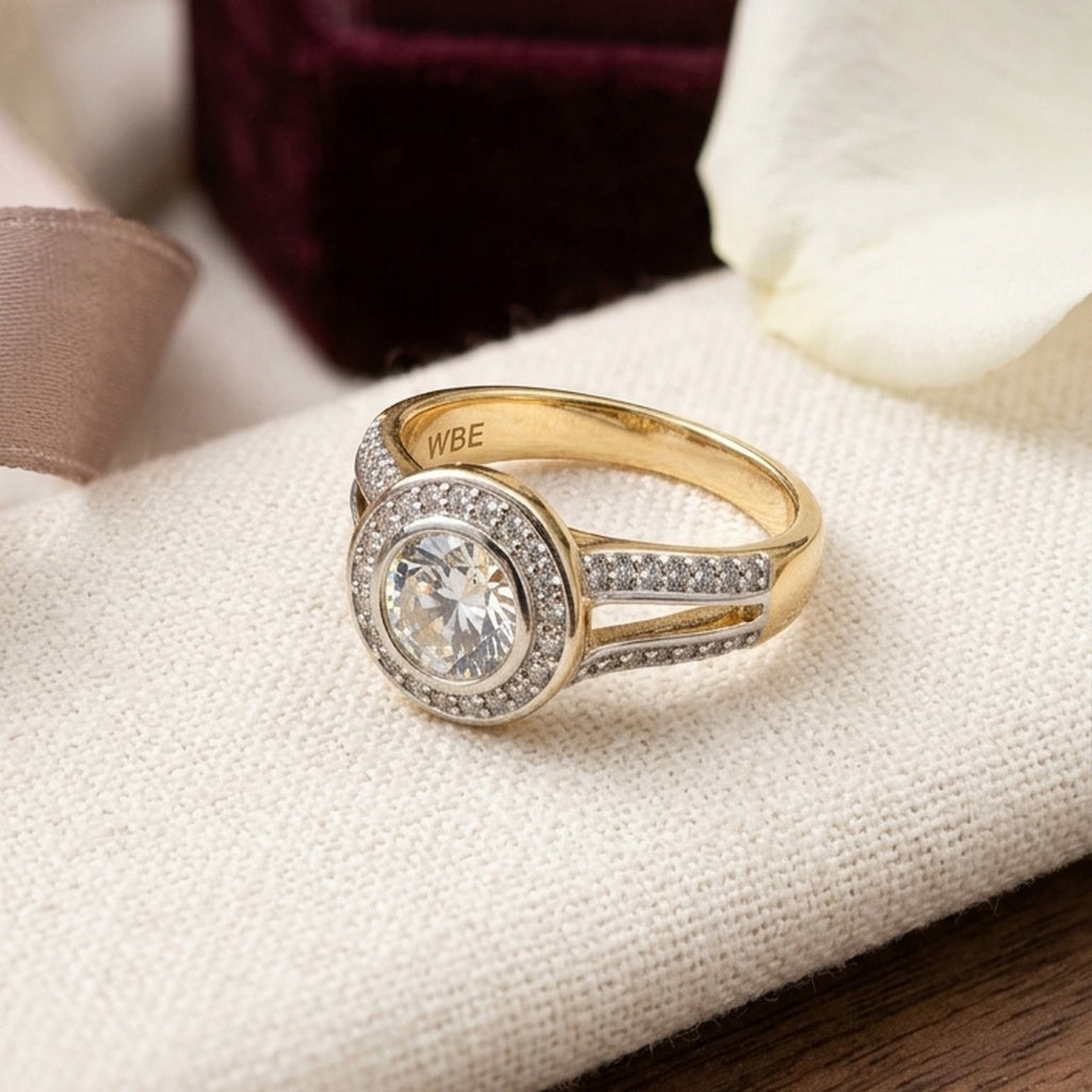 Gold Halo Diamond Engagement Ring (FSR211)