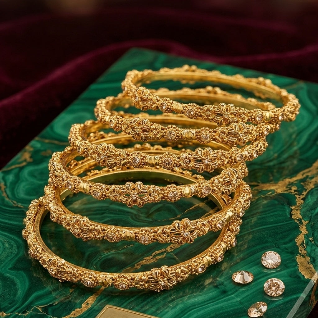 Antique Gold Filigree Bangles Set 6 Pcs (FSB200)