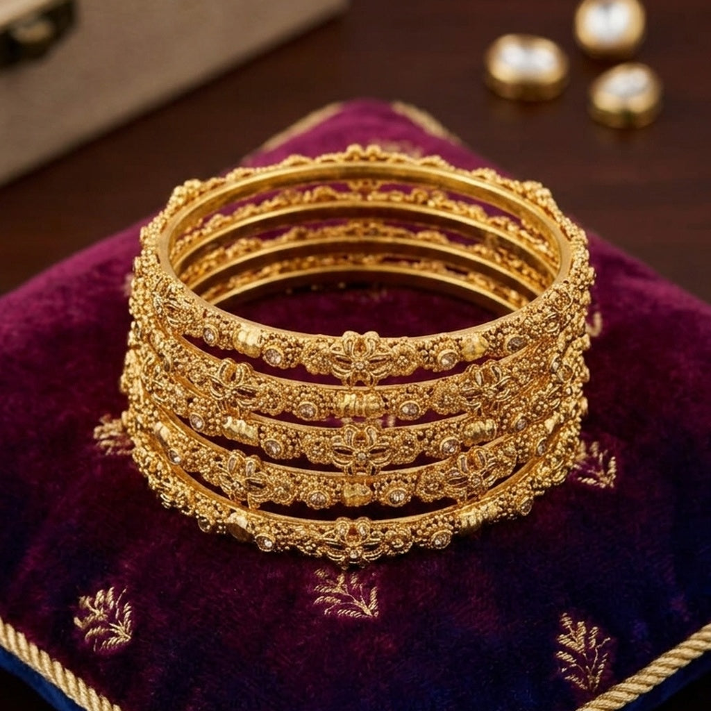 Antique Gold Filigree Bangles Set 6 Pcs (FSB200)