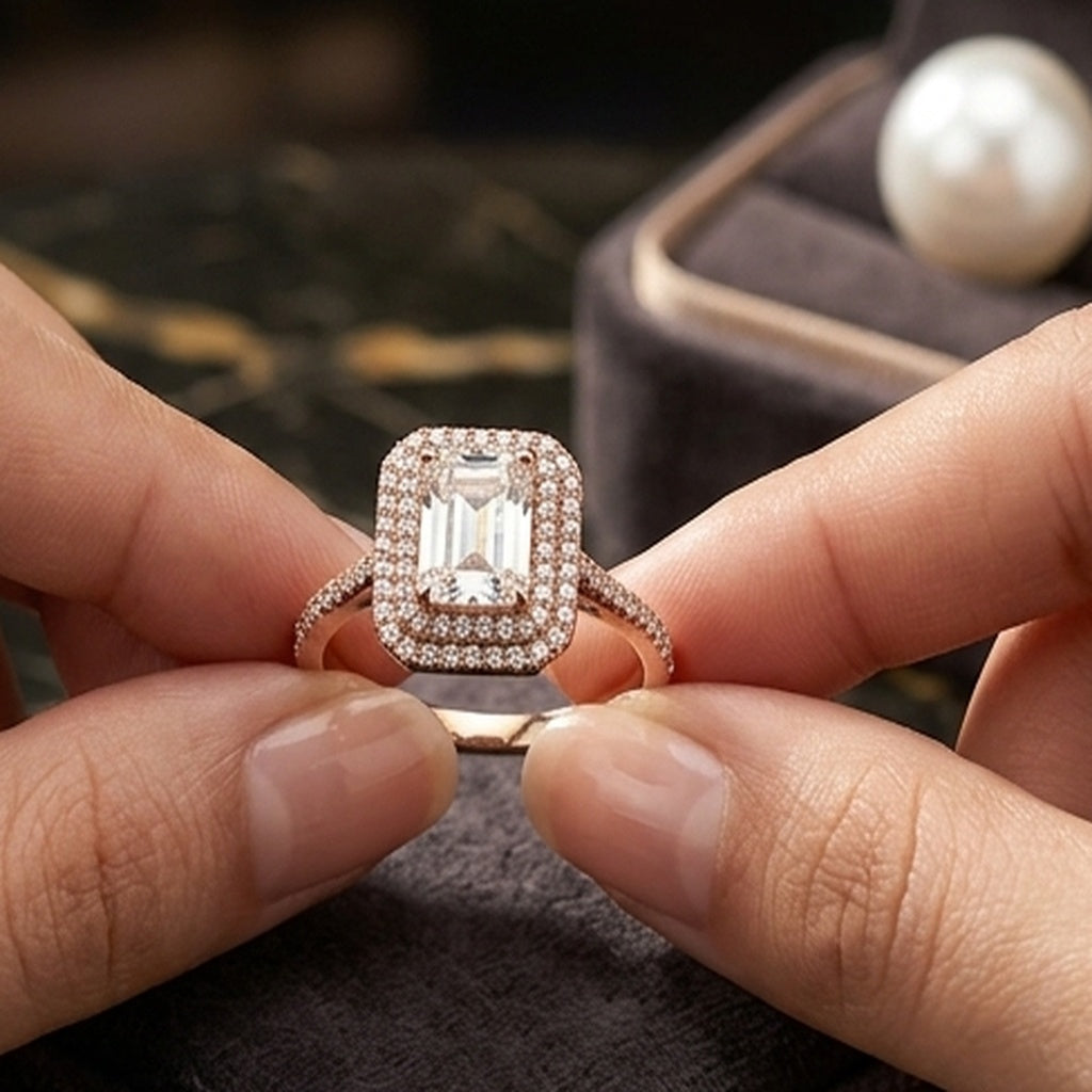 Emerald Cut Diamond Halo Engagement Ring (FSR216)